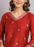 Alluring Maroon Cotton Silk Woven Trendy Salwar Kameez - 3