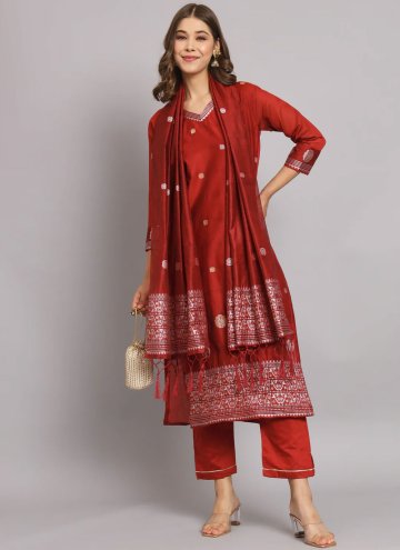 Alluring Maroon Cotton Silk Woven Trendy Salwar Ka