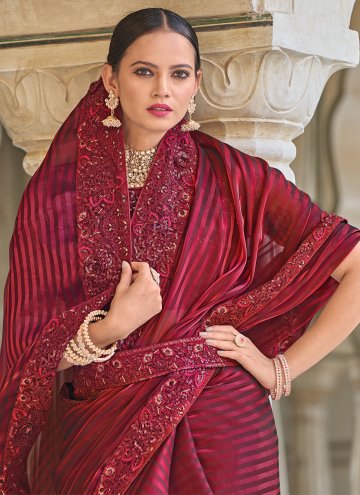 Alluring Maroon Fancy Fabric Embroidered Trendy Saree for Ceremonial