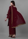 Alluring Maroon Faux Georgette Embroidered Trendy Salwar Kameez - 2
