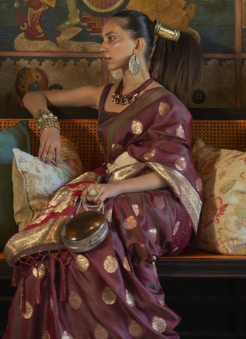 Alluring Maroon Satin Woven Classic Designer Saree