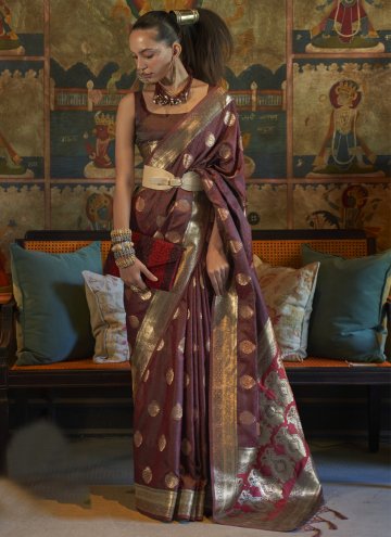 Alluring Maroon Satin Woven Classic Designer Saree
