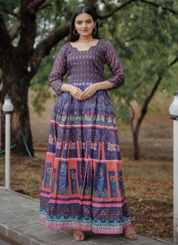 Alluring Multi Colour Chanderi Digital Print Gown for Casual
