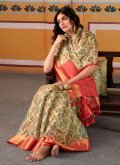 Alluring Multi Colour Handloom Silk Floral Print Contemporary Saree - 1