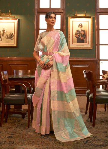 Alluring Multi Colour Organza Woven Designer Traditional Saree for Festival