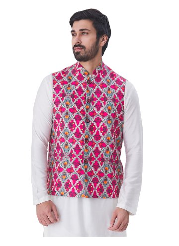 Alluring Multi Colour Satin Print Nehru Jackets
