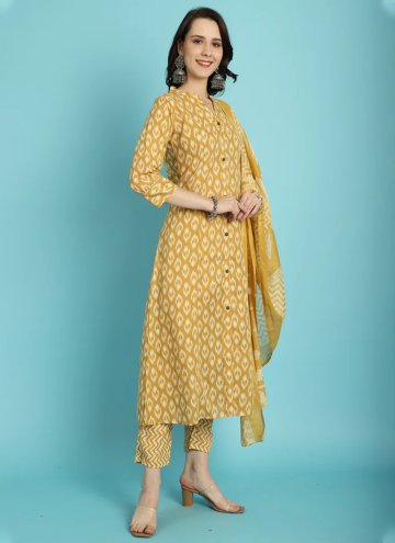 Alluring Mustard Blended Cotton Printed Pant Style Suit