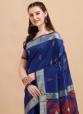 Alluring Navy Blue Banglori Silk Sequins Work Classic Designer Saree for Casual - 1