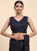 Alluring Navy Blue Imported Embroidered Classic Designer Saree for Ceremonial - 1