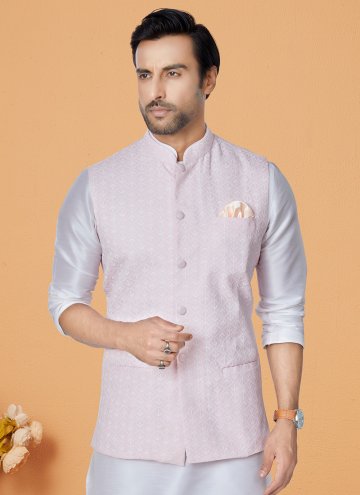 Alluring Off White and Pink Banarasi Fancy work Kurta Payjama With Jacket
