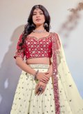 Alluring Off White and Red Chinon Embroidered Lehenga Choli for Ceremonial - 1