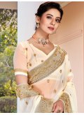 Alluring Off White Georgette Embroidered Trendy Saree for Festival - 1