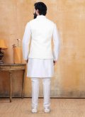Alluring Off White Lucknowi Fancy work Kurta Payjama With Jacket for Ceremonial - 1