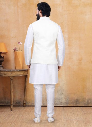 Alluring Off White Lucknowi Fancy work Kurta Payjama With Jacket for Ceremonial