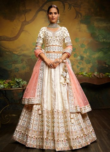 Alluring Off White Silk Embroidered A Line Lehenga