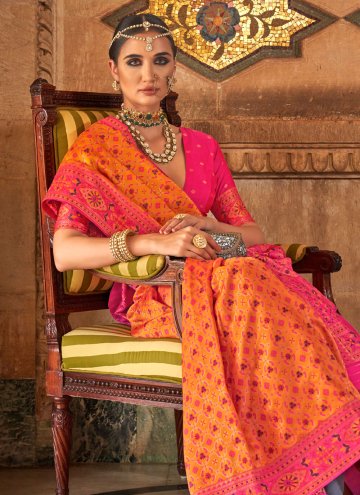 Alluring Orange Banarasi Woven Classic Designer Saree