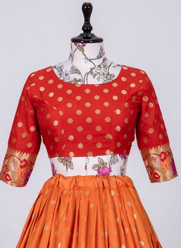Alluring Orange Jacquard Silk Woven A Line Lehenga Choli