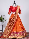Alluring Orange Jacquard Silk Woven A Line Lehenga Choli - 2