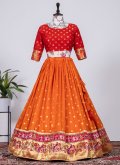 Alluring Orange Jacquard Silk Woven A Line Lehenga Choli - 3