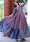 Alluring Patola Print Jacquard Silk Blue Gown - 3