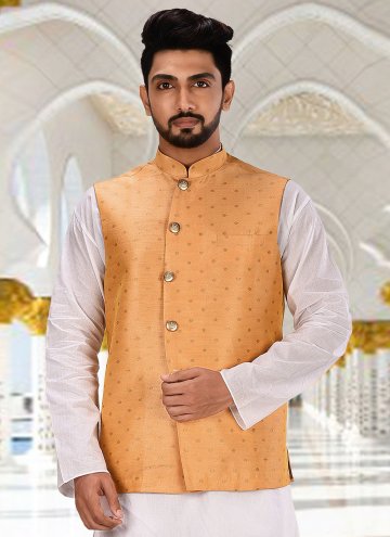 Alluring Peach Cotton  Fancy work Nehru Jackets