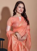 Alluring Peach Cotton  Woven Traditional Saree for Casual - 1