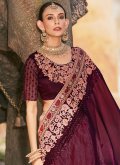 Alluring Pink and Wine Fancy Fabric Embroidered Classic Designer Saree - 1