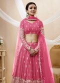 Alluring Pink Georgette Embroidered A Line Lehenga Choli for Engagement - 1