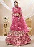 Alluring Pink Georgette Embroidered A Line Lehenga Choli for Engagement - 3