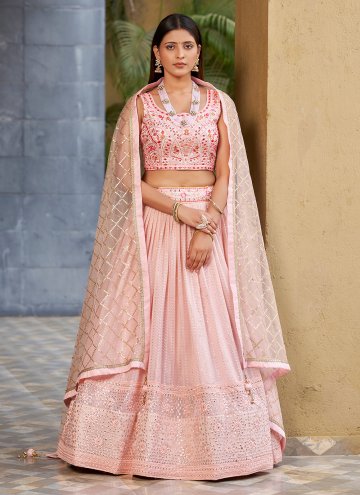 Alluring Pink Georgette Embroidered Lehenga Choli for Engagement
