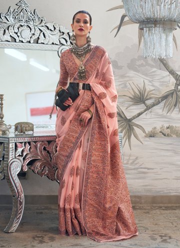 Alluring Pink Handloom Silk Woven Contemporary Sar