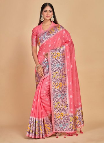Alluring Pink Kanjivaram Silk Woven Trendy Saree