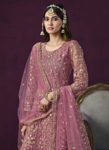 Alluring Pink Net Embroidered Anarkali Salwar Kameez