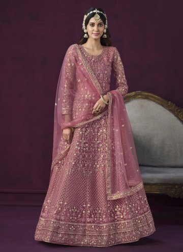 Alluring Pink Net Embroidered Anarkali Salwar Kame