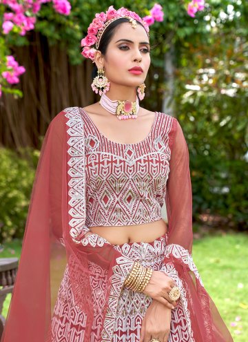 Alluring Pink Net Embroidered Lehenga Choli