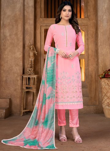 Alluring Pink Pure Georgette Thread Work Salwar Su