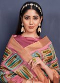 Alluring Pink Tussar Silk Embroidered Classic Designer Saree - 3