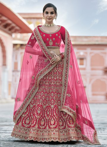 Alluring Pink Velvet Embroidered Lehenga Choli