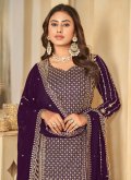 Alluring Purple Faux Georgette Embroidered Designer Salwar Kameez - 1