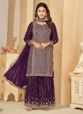Alluring Purple Faux Georgette Embroidered Designer Salwar Kameez - 2