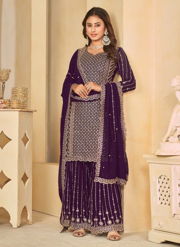 Alluring Purple Faux Georgette Embroidered Designer Salwar Kameez
