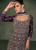 Alluring Purple Georgette Embroidered Designer Gown - 1