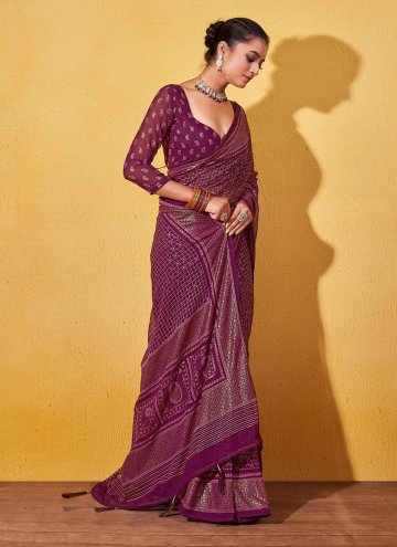 Alluring Purple Georgette Foil Print Traditional Saree