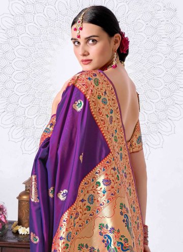 Alluring Purple Silk Woven Classic Designer Saree