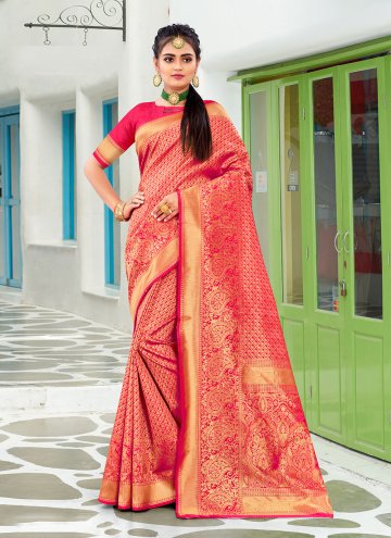 Alluring Red Banarasi Woven Classic Designer Saree