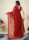Alluring Red Chinon Embroidered Contemporary Saree - 2