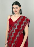 Alluring Red Georgette Embroidered Designer Saree - 1