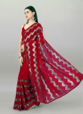 Alluring Red Georgette Embroidered Designer Saree - 2