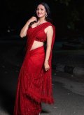 Alluring Red Net Embroidered Contemporary Saree - 1