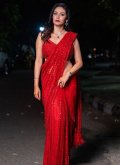 Alluring Red Net Embroidered Contemporary Saree - 2